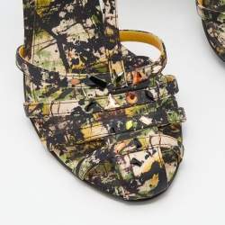 Pre Owned Bottega Veneta Multicolor Printed Fabric Embellished Ankle Strap Sandals Size 39