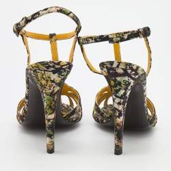 Pre Owned Bottega Veneta Multicolor Printed Fabric Embellished Ankle Strap Sandals Size 39