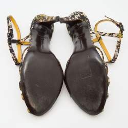 Pre Owned Bottega Veneta Multicolor Printed Fabric Embellished Ankle Strap Sandals Size 39