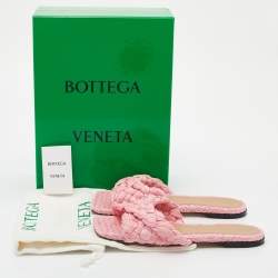Pre Owned Bottega Veneta Pink Woven Raffia Stretch Flat Slides Size 38