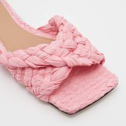 Pre Owned Bottega Veneta Pink Woven Raffia Stretch Flat Slides Size 38