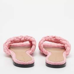 Pre Owned Bottega Veneta Pink Woven Raffia Stretch Flat Slides Size 38