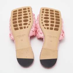 Pre Owned Bottega Veneta Pink Woven Raffia Stretch Flat Slides Size 38