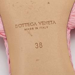 Pre Owned Bottega Veneta Pink Woven Raffia Stretch Flat Slides Size 38