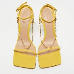 مملوكة مسبقًا Bottega Veneta Yellow  Leather Stretch Chain Embellished Ankle Strap Sandals Size 38.5