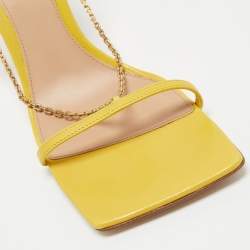 مملوكة مسبقًا Bottega Veneta Yellow  Leather Stretch Chain Embellished Ankle Strap Sandals Size 38.5