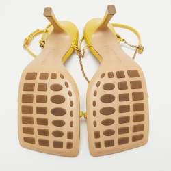 مملوكة مسبقًا Bottega Veneta Yellow  Leather Stretch Chain Embellished Ankle Strap Sandals Size 38.5