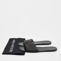 Pre Owned Bottega Veneta Black Intrecciato Leather Flat Slides Size 38 