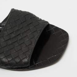 Pre Owned Bottega Veneta Black Intrecciato Leather Flat Slides Size 38 