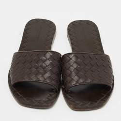 مملوكة مسبقًا Bottega Veneta Dark Brown Intrecciato Leather Ravello Sandals Size 36
