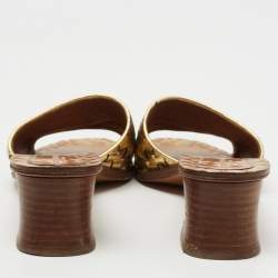 Pre Owned Bottega Veneta Gold Intrecciato Leather Ravello Slide Sandals Size 37