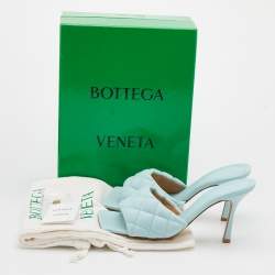 Pre Owned Bottega Veneta Light Blue Quilted Leather Lido Slide Sandals Size 40.5
