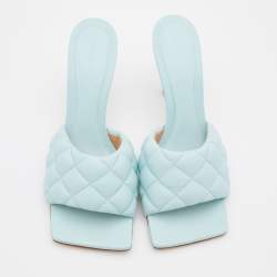Pre Owned Bottega Veneta Light Blue Quilted Leather Lido Slide Sandals Size 40.5