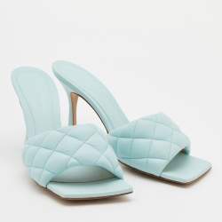Pre Owned Bottega Veneta Light Blue Quilted Leather Lido Slide Sandals Size 40.5