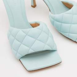 Pre Owned Bottega Veneta Light Blue Quilted Leather Lido Slide Sandals Size 40.5
