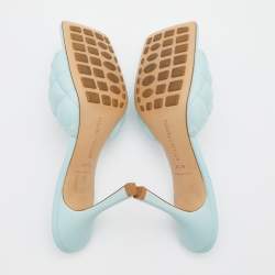 Pre Owned Bottega Veneta Light Blue Quilted Leather Lido Slide Sandals Size 40.5
