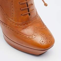 Pre Owned Bottega Veneta Brown Brogue Leather Platform Lace Up Booties Size 38