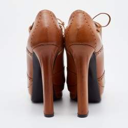 Pre Owned Bottega Veneta Brown Brogue Leather Platform Lace Up Booties Size 38