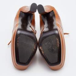 Pre Owned Bottega Veneta Brown Brogue Leather Platform Lace Up Booties Size 38