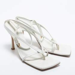 Pre Owned Bottega Veneta White Leather Stretch Strap Sandals Size 39