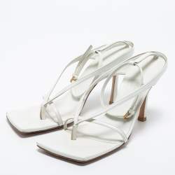 Pre Owned Bottega Veneta White Leather Stretch Strap Sandals Size 39