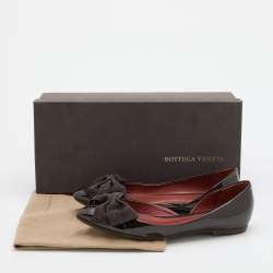 Bottega Veneta Brown Patent Leather Bow D'orsay Ballet Flats Size 36.5