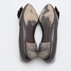 Bottega Veneta Brown Patent Leather Bow D'orsay Ballet Flats Size 36.5