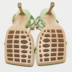 Pre Owned Bottega Veneta Green Leather Chain Ankle Strap Sandals Size 36