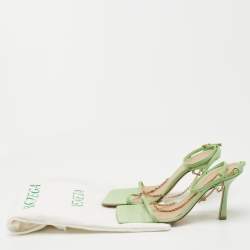 Pre Owned Bottega Veneta Green Leather Chain Ankle Strap Sandals Size 36