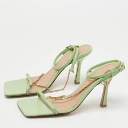 Pre Owned Bottega Veneta Green Leather Chain Ankle Strap Sandals Size 36