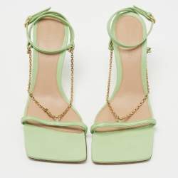 Pre Owned Bottega Veneta Green Leather Chain Ankle Strap Sandals Size 36