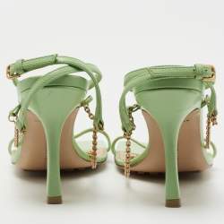 Pre Owned Bottega Veneta Green Leather Chain Ankle Strap Sandals Size 36