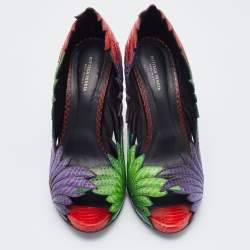 Pre Owned Bottega Veneta Multicolor Python Leather Floral Pumps Size 40