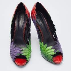 Pre Owned Bottega Veneta Multicolor Python Leather Floral Pumps Size 40