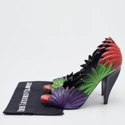 Pre Owned Bottega Veneta Multicolor Python Leather Floral Pumps Size 40