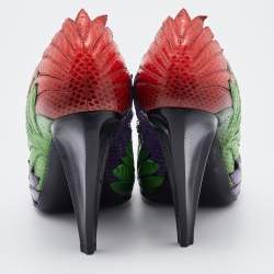 Pre Owned Bottega Veneta Multicolor Python Leather Floral Pumps Size 40