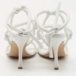 مملوكة مسبقًا Bottega Veneta White Leather Knotted Ankle Strap Sandals Size 37