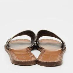 Pre Owned Bottega Veneta Metallic Intrecciato Leather Flat Slides Size 39.5