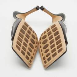 Pre Owned Bottega Veneta Black Leather Square Toe Slide Sandals Size 38.5