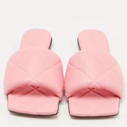 Pre Owned Bottega Veneta Pink Leather Lido Slides Size 37.5