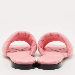 Pre Owned Bottega Veneta Pink Leather Lido Slides Size 37.5