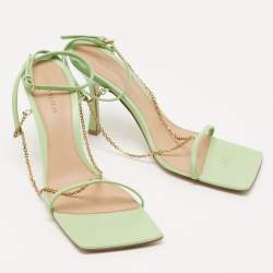 Pre Owned Bottega Veneta Green Leather Chain Ankle Strap Sandals Size 40