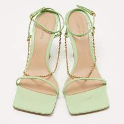 Pre Owned Bottega Veneta Green Leather Chain Ankle Strap Sandals Size 40