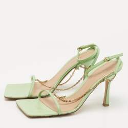 Pre Owned Bottega Veneta Green Leather Chain Ankle Strap Sandals Size 40
