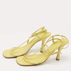 Pre Owned Bottega Veneta Yellow Leather Ankle Tie Sandals Size 40