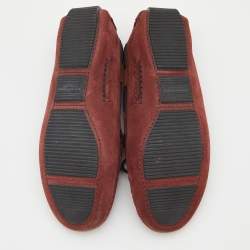 Pre Owned Bottega Veneta Burgundy Intrecciato Suede Slip On Loafers Size 36