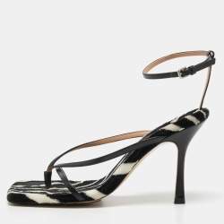 Bottega Veneta Black Leather Ankle Strap Sandals Size 40