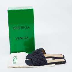 Pre Owned Bottega Veneta Navy Blue Quilted Denim Padded Slide Flats Size 37