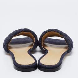Pre Owned Bottega Veneta Navy Blue Quilted Denim Padded Slide Flats Size 37
