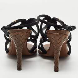 Pre Owned Bottega Veneta Black Satin Strappy Sandals Size 38.5